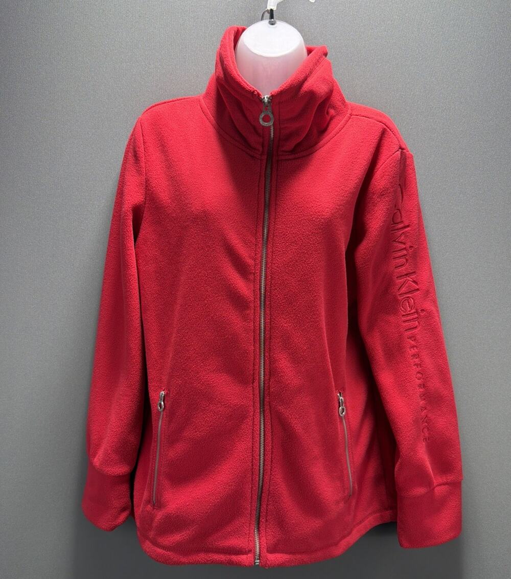 Calvin Klein Performance Women Red Fleece Track Jacket XL Smart Phone Pocket